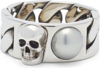 Skull-Appliqué Chain Ring