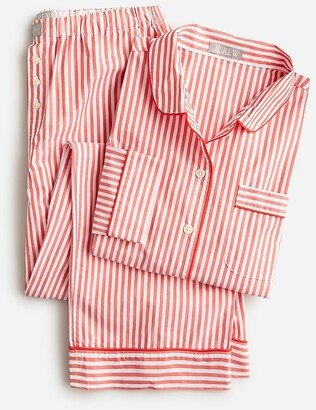 Long-sleeve cropped pajama pant set in striped cotton poplin