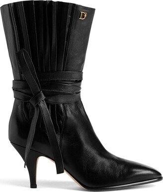 Logo-Plaque Self-Tie Leather Boots