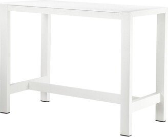 Kylo 59 Inch Outdoor Bar Height Table, White Aluminum Frame, Plank Surface