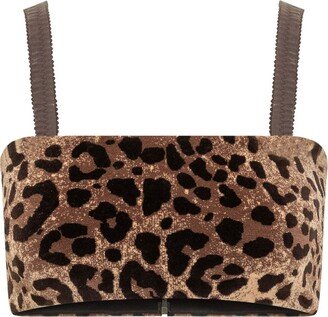 Leopard Jacquard Chenille Cropped Top