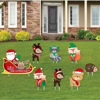 Big Dot of Happiness Woodland Christmas Santa Sleigh - Yard Sign and Outdoor Lawn Decorations - Merry Christmoose Holiday Party Yard Signs - Set of 8