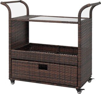 fastbuy Outdoor/Indoor Wicker Bar Cart with Storage Cabinet