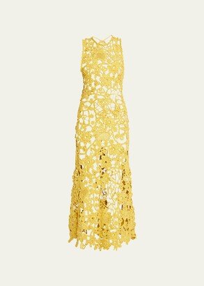 Yael Sheer Floral Openwork Crochet Sheath Dress