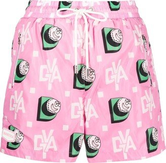 Logo-Print Drawstring Mini Shorts-AA