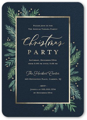 Holiday Invitations: Wintertime Greens Holiday Invitation, Black, 5X7, Matte, Signature Smooth Cardstock, Rounded