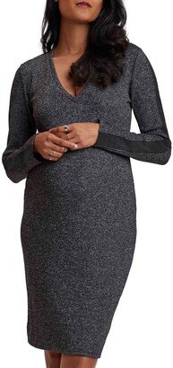 Long Sleeve Faux Suede Trim Maternity Dress