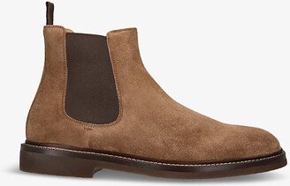 Mens Dark Brown Chunky-sole Pull-tab Suede Chelsea Boots