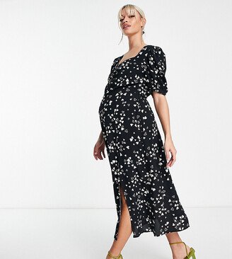 Nobody’s Child Maternity Nobody's Child Maternity Rosie puff sleeve tea midi dress in black heart