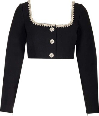 Square-Neck Embellished Cropped Top