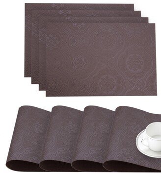 Faux Leather Hyde Park Slip Resistant Suede Backing Embossed 3D Surface Luxury 12 x 18 Place Mats - Set of 4