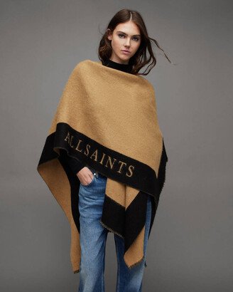 Saints Border Logo Wool Ruana Scarf - Camel/black