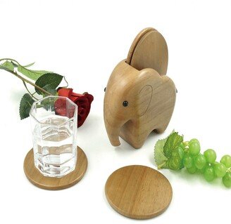 Peterson Housewares Rubber Wood Elephant Wooden Coaster Holder Set, 5 Piece