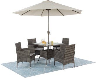 GREATPLANINC 5-Pieces Handmade Woven Wicker Chair Sets, Outdoor Afternoon Tea Table Set, Conversation Sets with Cushions