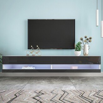 RASOO Wall-Mounted Floating TV Stand with LED Lights and Multi-Functional Storage