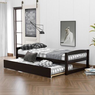 Gerojo Wooden Daybed with Trundle, Twin Size Captain's Bed with Trundle, Espresso