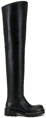 Leather Thigh High Boots in Black