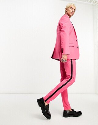 super skinny tuxedo suit pants in hot pink