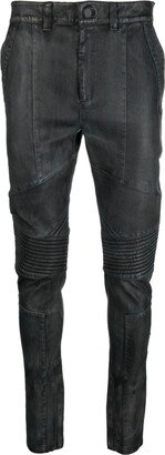 Ribbed-Detail Leather Skinny Jeans