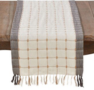 Saro Lifestyle Woven Windowpane and Tassel Design Cotton Table Runner