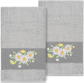 Daisy Embellished Bath Towel - Set of 2 - Light Gray