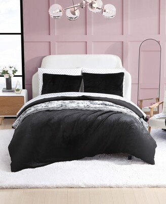 Solid Black Faux Fur 2 Piece Duvet Cover Set, Twin