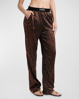 Reflected Leopard Print Silk Signature Pajama Pants