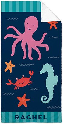 Towels: Nautical Sea Creatures Towel, Blue