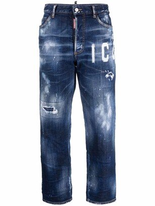 Logo-Print Distressed Skinny Jeans