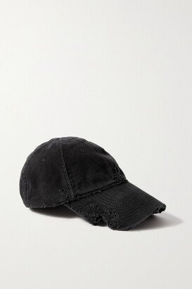 Dog Bite Distressed Embroidered Cotton-drill Baseball Cap - Black