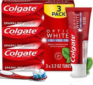 Optic White Advanced Whitening Toothpaste with Fluoride 2% Hydrogen Peroxide - Sparkling White - 3.2oz/3pk