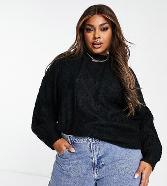 Brave Soul Plus tokyo oversized cable knit sweater in black