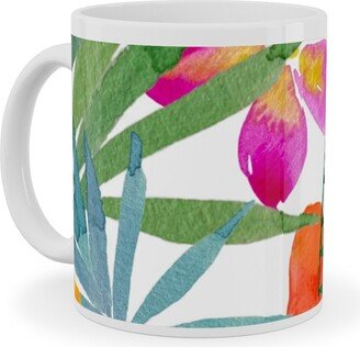 Mugs: Watercolor Tropical Vibes Ceramic Mug, White, 11Oz, Multicolor