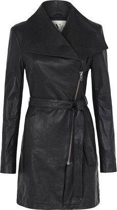 West 14Th Washington Street Drape Trench Black Leather