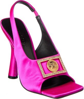 Medusa Plaque Satin Slingback Sandal