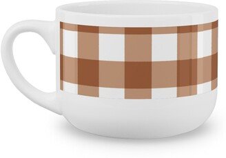 Mugs: Gingham Plaid Check Latte Mug, White, 25Oz, Brown