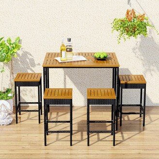 / 5-Piece Outdoor Patio Garden PE Wicker High-Dining Dining Table Set