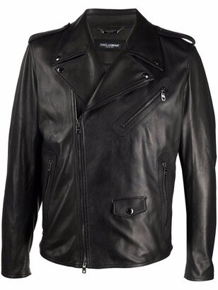 Multi-Pocket Leather Biker Jacket