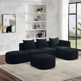 GREATPLANINC 113 inch L-Shape Sectional Sofa, Solid Wood Frame Living Room Modular Sectional Sofa with Right Side Chaise and Ottoman