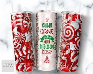 Custom Tumbler With Lid & Straw Candycane Christmas -Tumbler & - 20Oz + 30Oz Available Holiday Party Gift