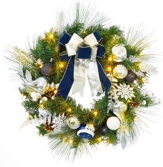 Fashionwu Pre-Lit 24 Inch Lighted Christmas Wreath for Front Door