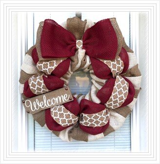 Valentine Wreath, Everyday Natural & Red Wreaths, Wreath For All Year, Welcome Decor Door Decoration