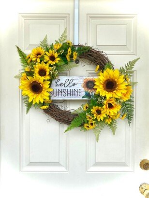 Sunflower Grapevine Wreath For Front Door, Welcome Wreaths, With Sunflowers, Summer Wreaths