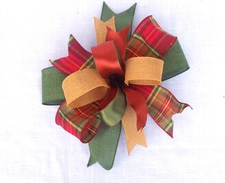 Fall Bows For Wreaths, Gold & Orange Plaid Bows, Mantle Lantern Fall Decorating, Wreath Bow, Corn Husk