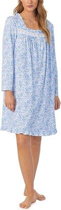 Long Sleeve Cotton Jersey Short Gown (White Ground Vine) Women's Pajama