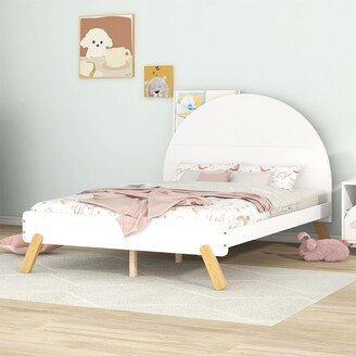 Wooden Cute Platform Bed With Curved Headboard-AA