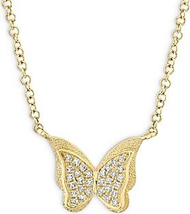 Moon & Meadow 14K Yellow Gold Diamond Butterfly Pendant Necklace, 17-18