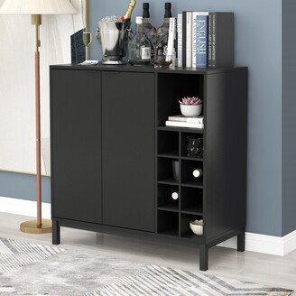 CTEX 34 Sideboards Storage Cabinet with Adjustable Wine Racks and Open Storage Shelf