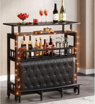 YUZHOU Bar Unit Bar Counter Table for Home Liquor with Front Upholstered Storage Shelf Metal Front Footrest for Home Basement