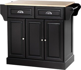 HOMCOM Triple-Cabinet Kitchen Island on Wheels that Remove, Kitchen Storage Cabinet with Drawers & Countertop, Rolling Utility Cart in Wood, Black